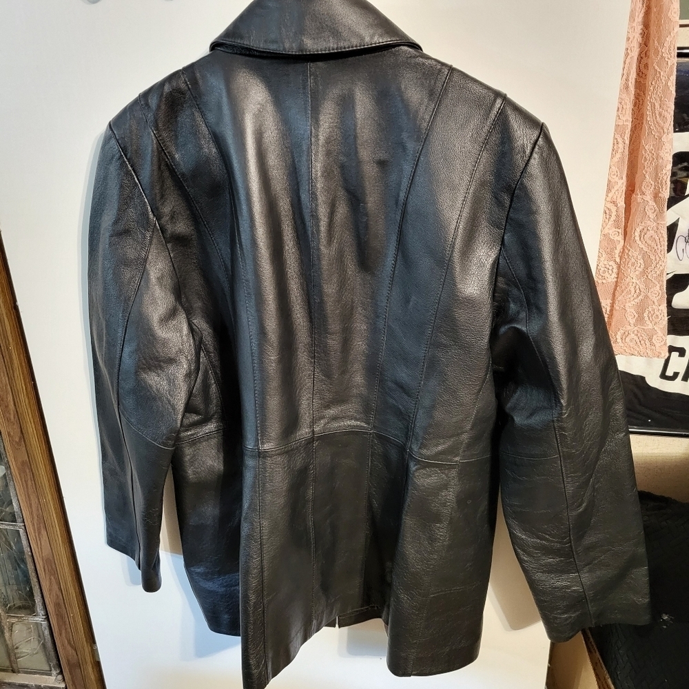 CLASSIC VINTAGE WOMANS WORTHINGTON BLACK LEATHER JACKET SZ L - Picture 2 of 8